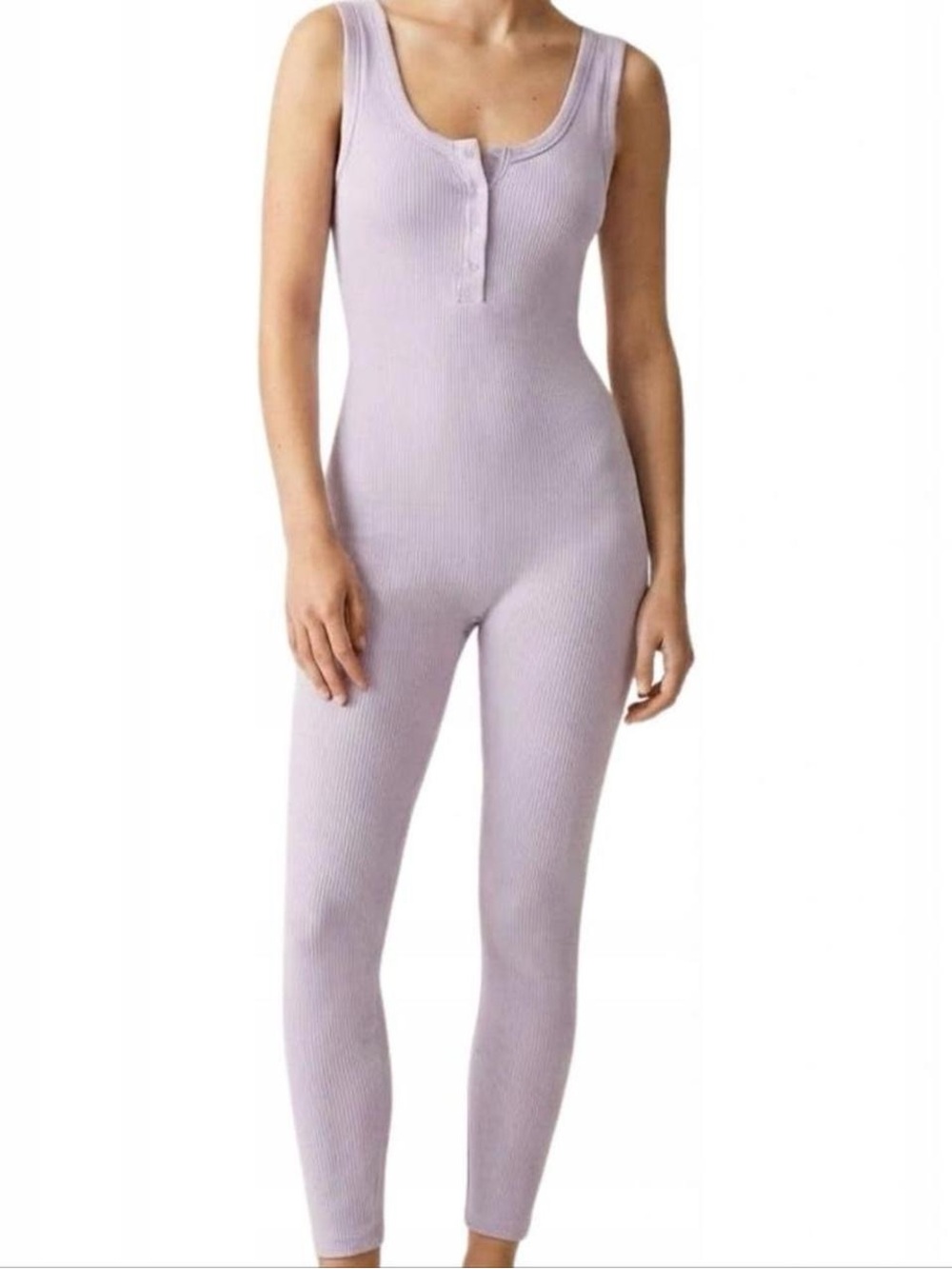 Zara Ribbed Scoop-Neck Lavender Jumpsuit